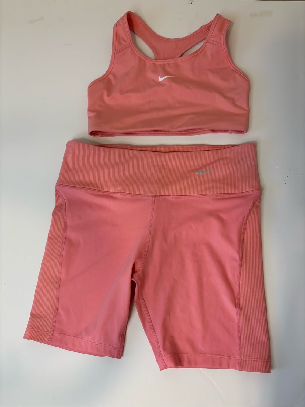 Nike Coral Pink Ribbed High-Waist Bike Shorts